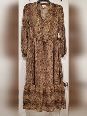 a.n.a Brown Snake Print Long Sleeve Maxi Dress~M